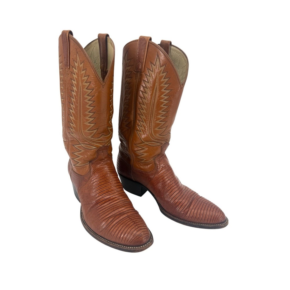 Dan Post Vintage Mens 10D Brown Lizard Skin Cowboy Boots Western Leather USA